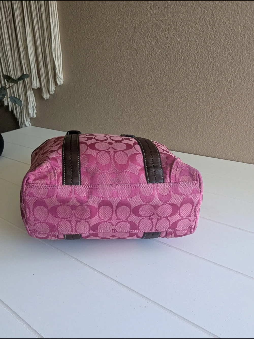 Coach Pink Signature Tote with Brown